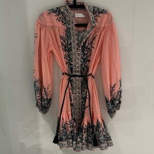 Zimmermann Coral and Black Floral Long Sleeve Dress